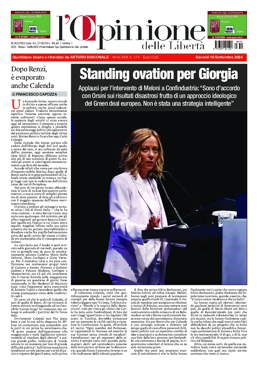 Prima-pagina-opinione della liberta-edizione-di-oggi-2024-09-19